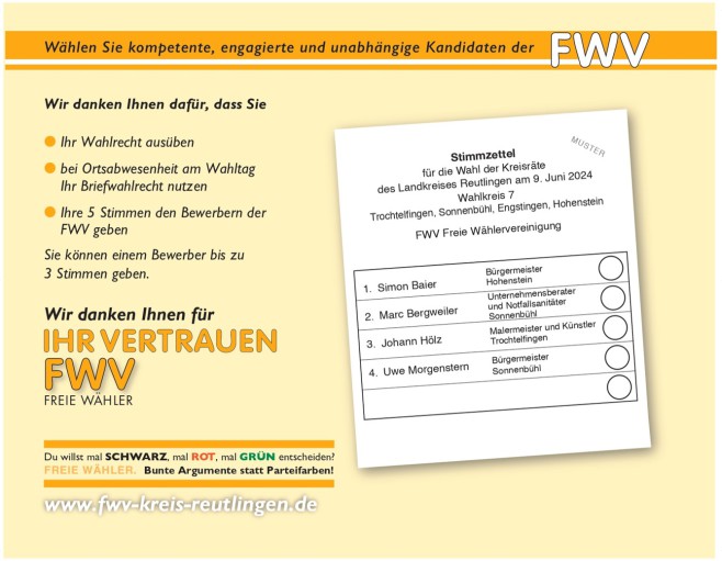 FWV Freie Wähler Reutlingen Kandidatinnen Kandidaten Freie Wähler Reutlinger Alb